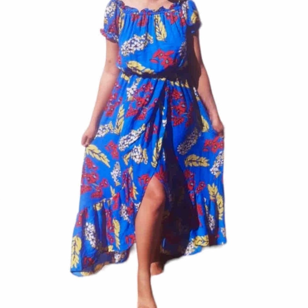 Belle Vere Blue Floral Ruffle Maxi Dress Size S